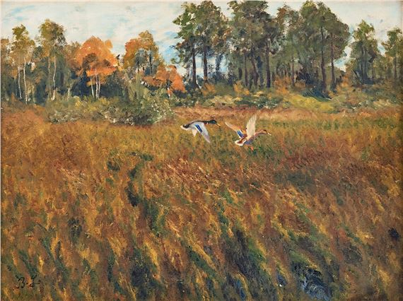 Landskap med lyftande gräsänder by Bruno Liljefors