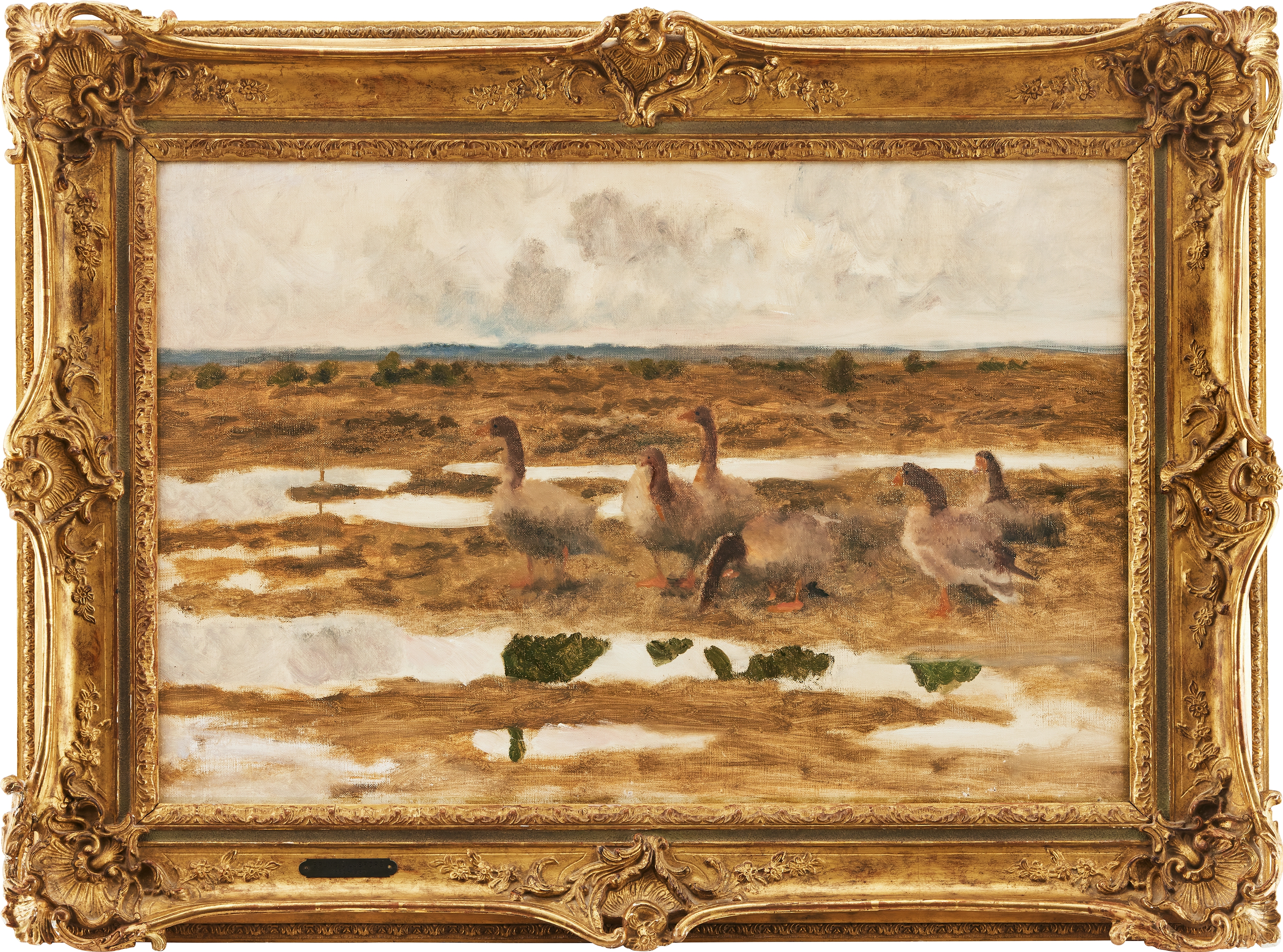 Artwork by Bruno Liljefors, Landskap med gäss, Made of oil on canvas