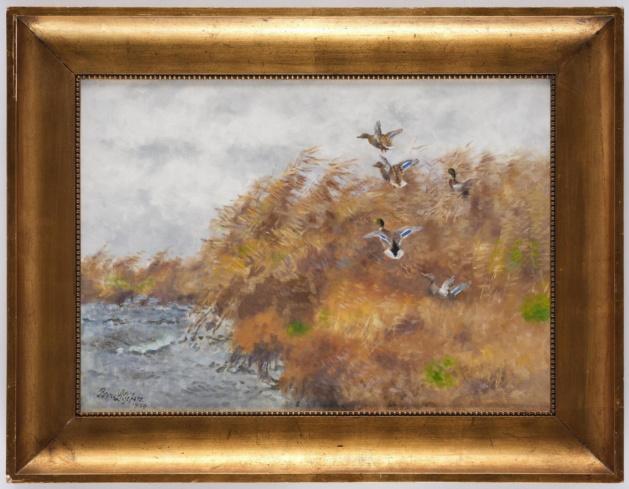 Artwork by Bruno Liljefors, Flying wild ducks in the reeds, Made of Canvas
