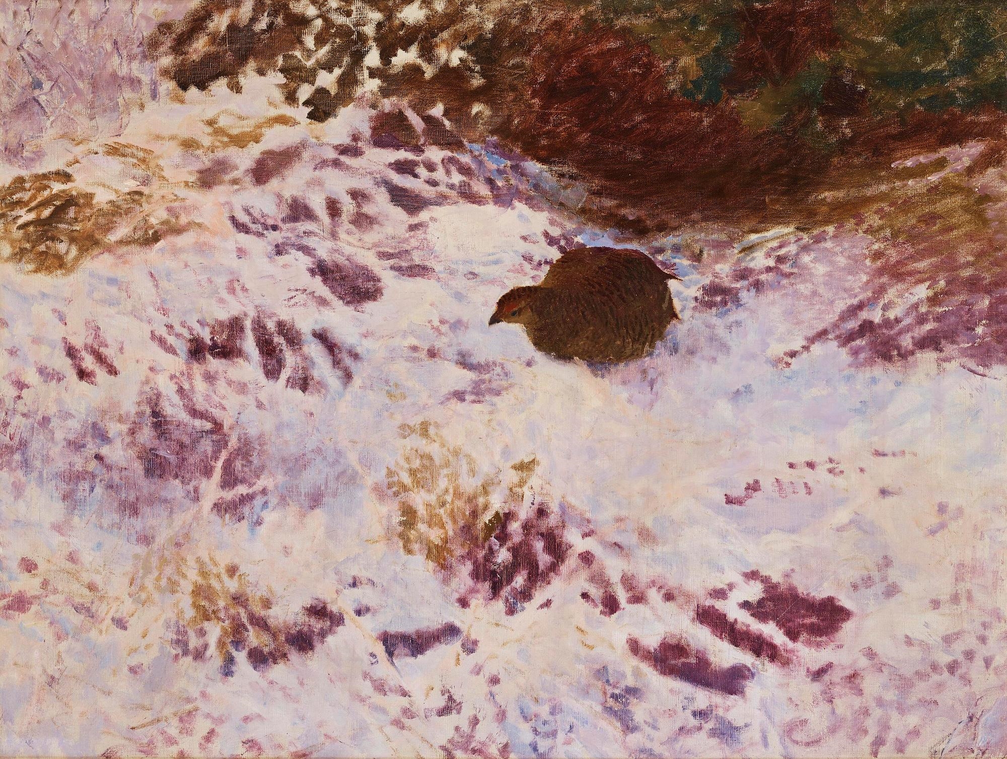Artwork by Bruno Liljefors, Winter scene with a black grouse, Made of Oil on canvas