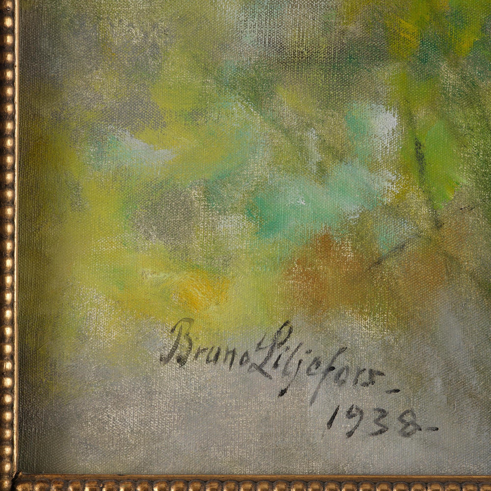 Artwork by Bruno Liljefors, Two swans with cygnets, Made of Oil on canvas