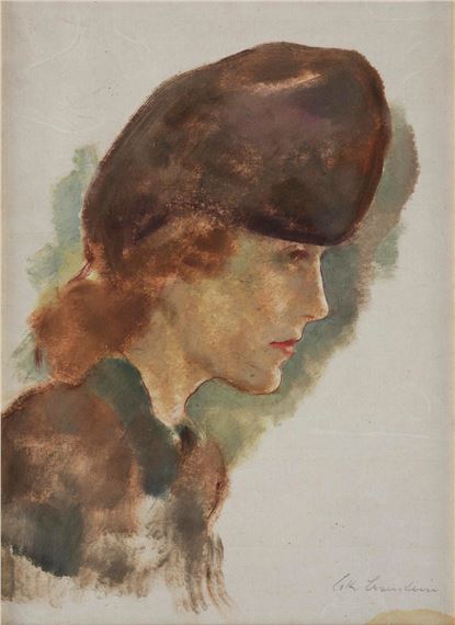 Lady with brown hat in profile by Lotte Laserstein, 1940s