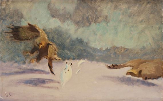 Winter Rabbit Chased by Two Eagles