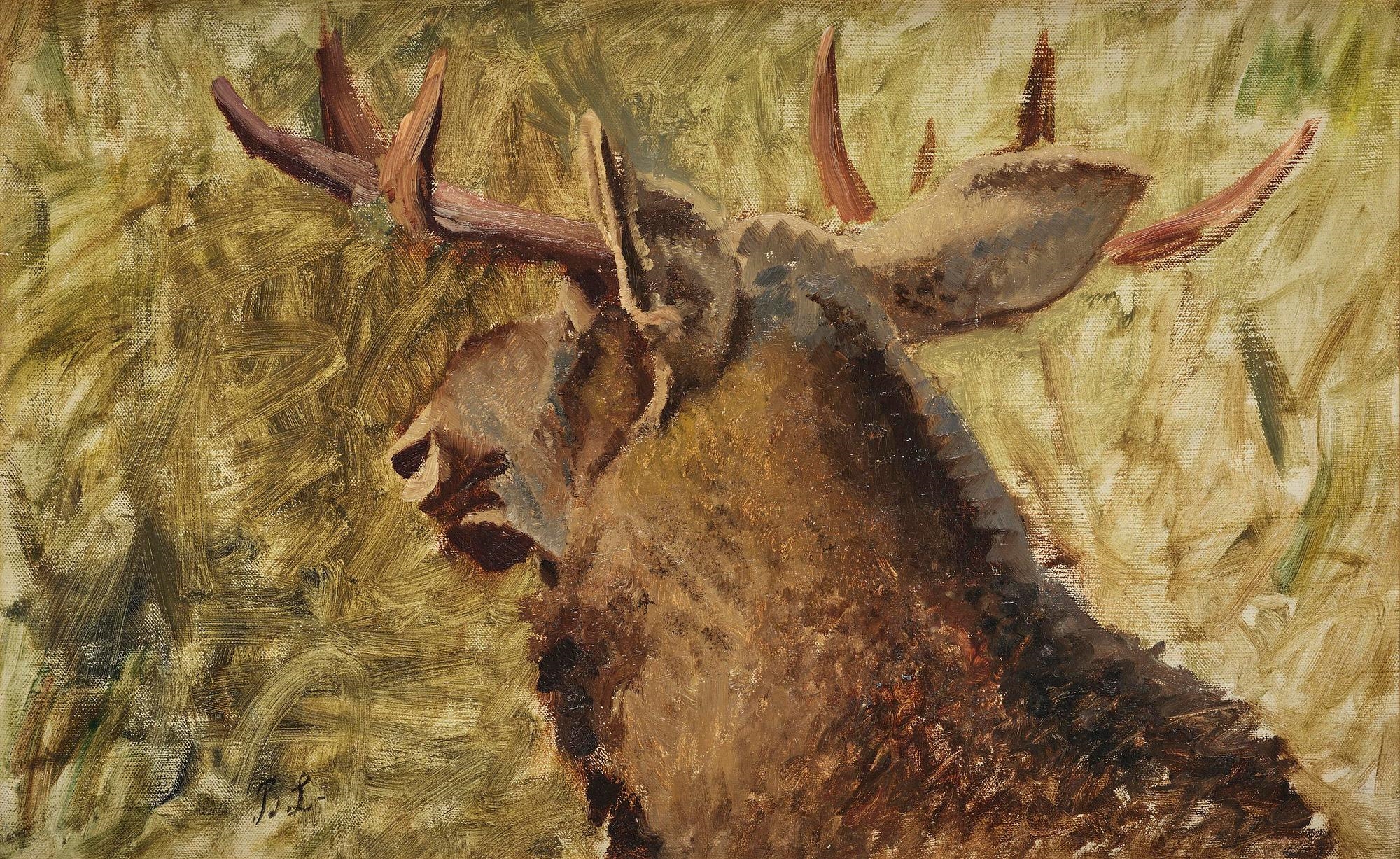 Artwork by Bruno Liljefors, Moose head, Made of Oil on canvas