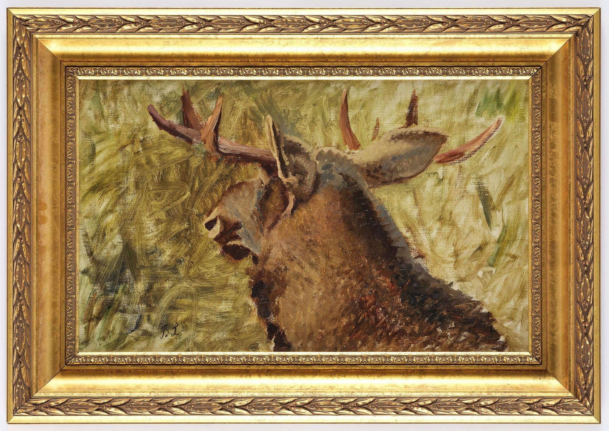 Artwork by Bruno Liljefors, Moose head, Made of Oil on canvas