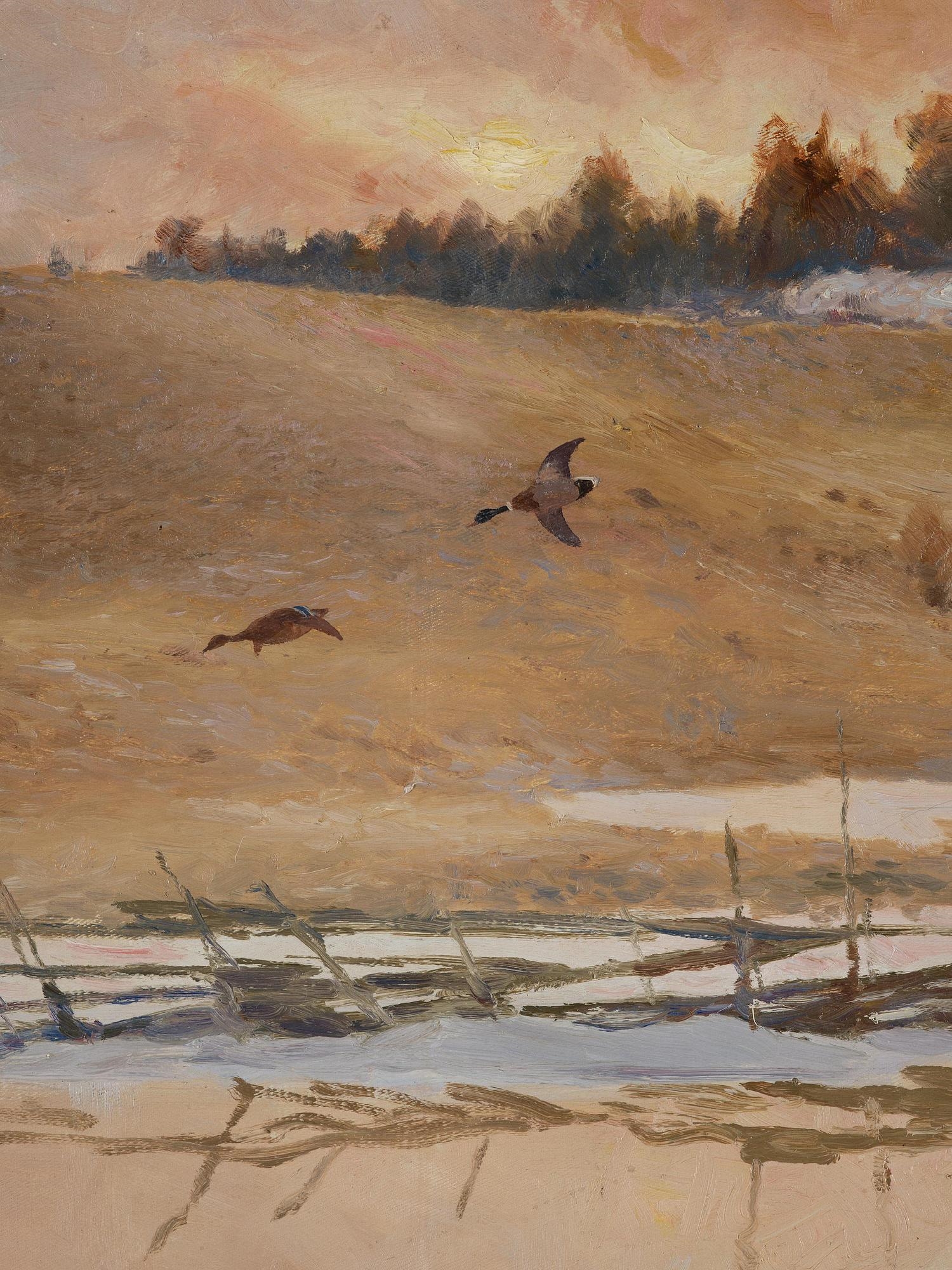Artwork by Bruno Liljefors, Wild geese in a twilight landscape, Made of Oil on canvas