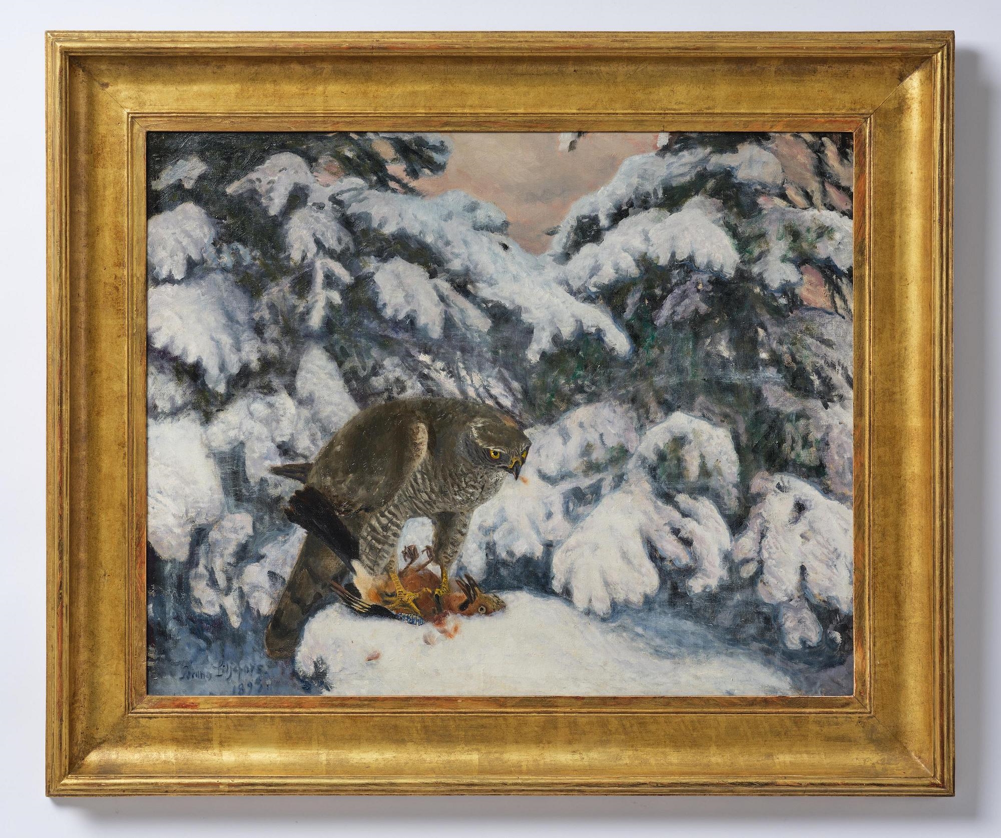 Artwork by Bruno Liljefors, Goshawk with prey, Made of Oil on canvas
