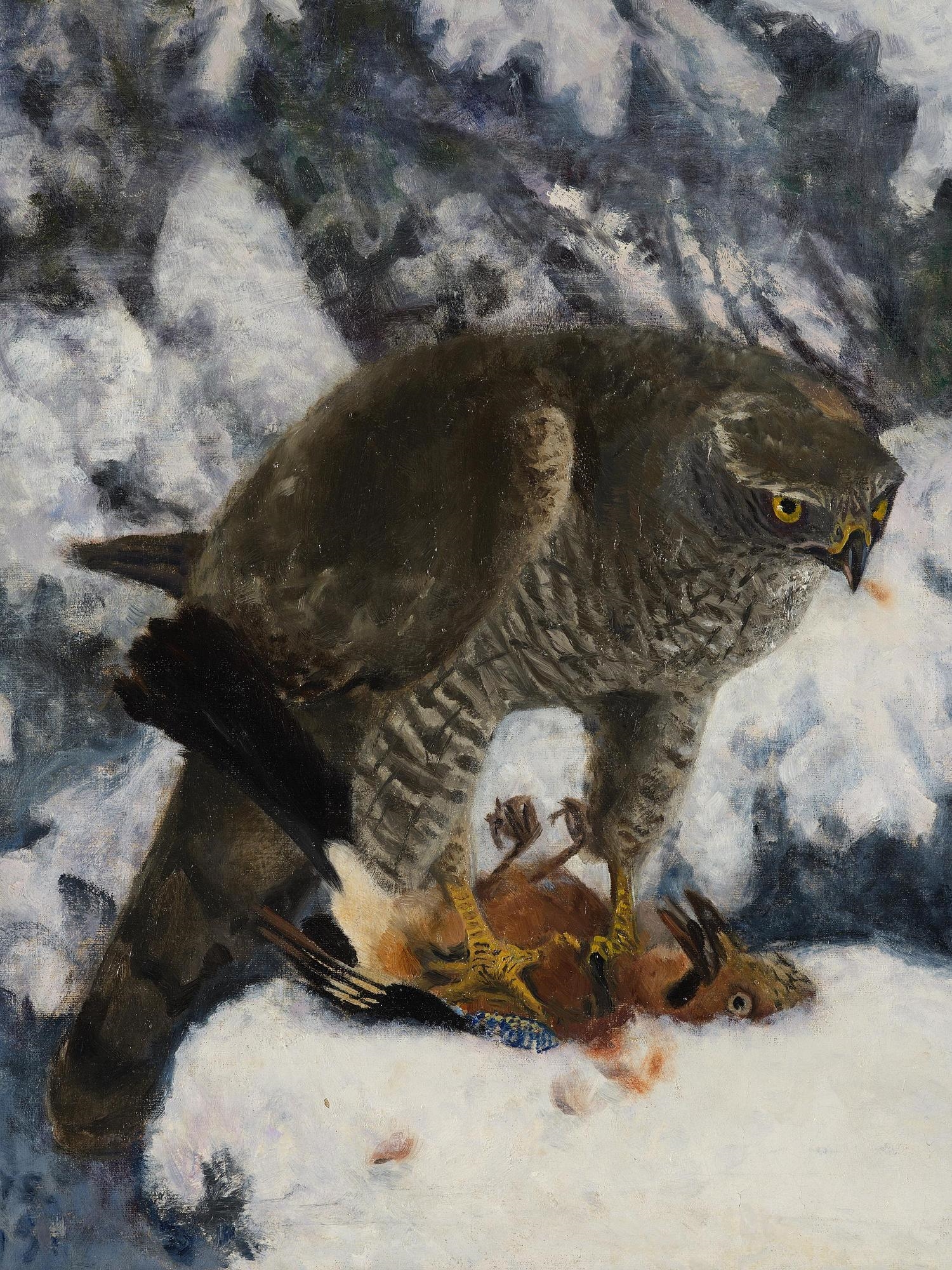 Artwork by Bruno Liljefors, Goshawk with prey, Made of Oil on canvas