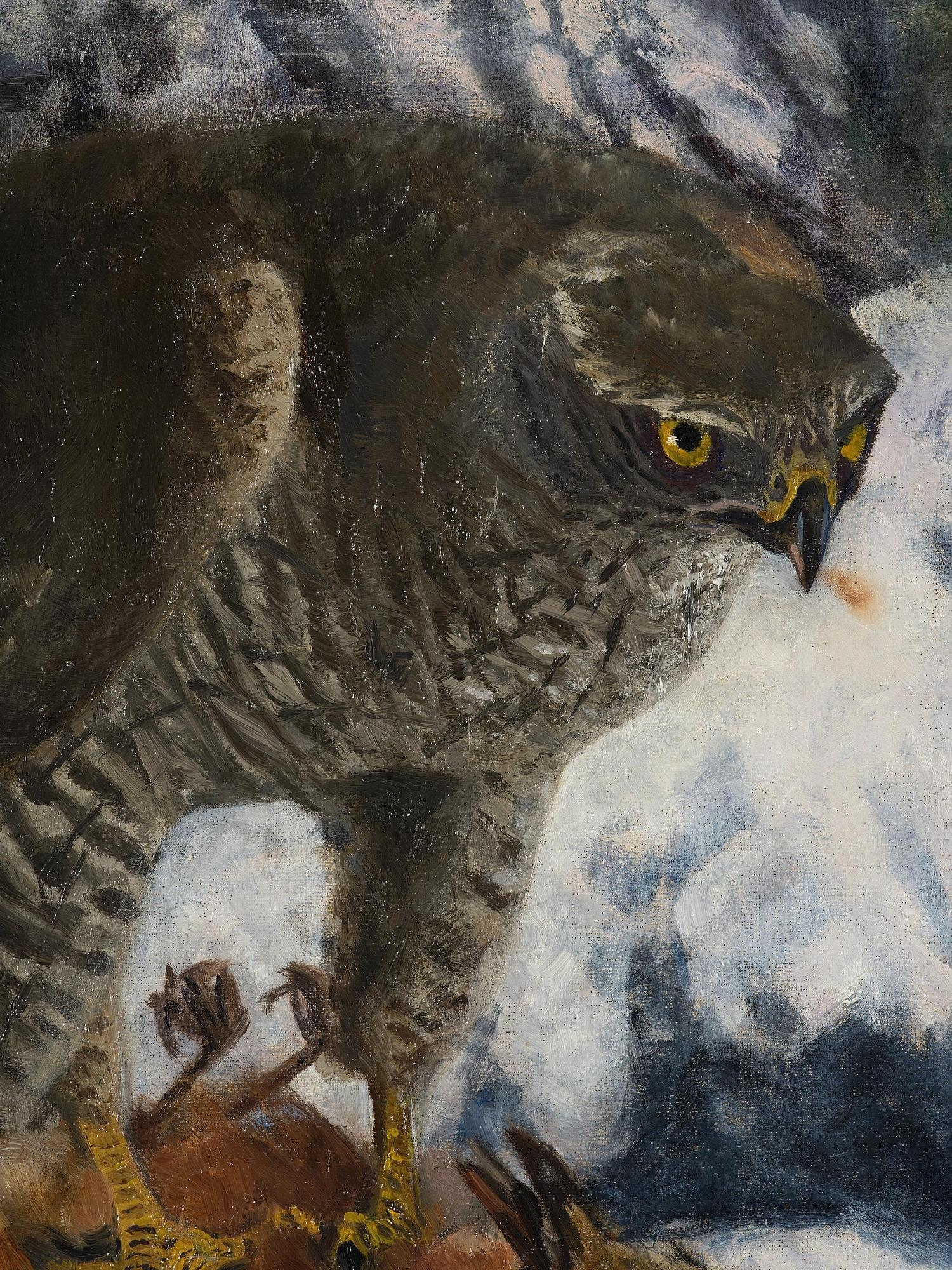 Artwork by Bruno Liljefors, Goshawk with prey, Made of Oil on canvas