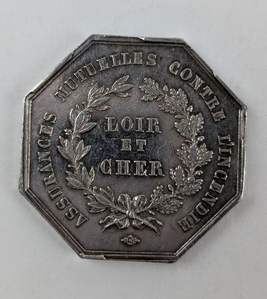 Artwork by Alphonse Desaide - Roquelay, A French octagonal solid silver token Obverse decorated with a dragon in flames and inscribed "Nutrisco et Extinguo", Made of solid silver