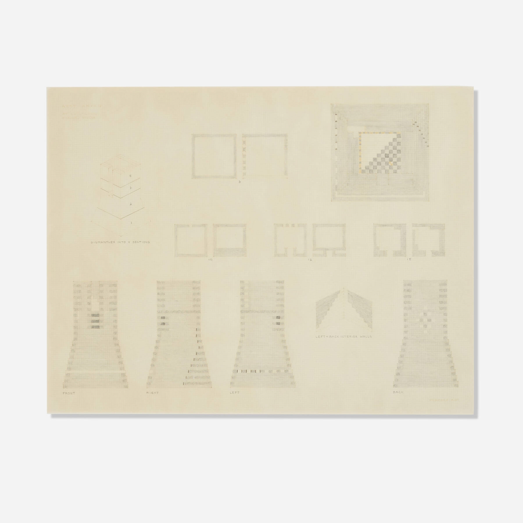 Artwork by Jackie Ferrara, Amyzip, Made of stained poplar; colored pencil and ink on graph paper