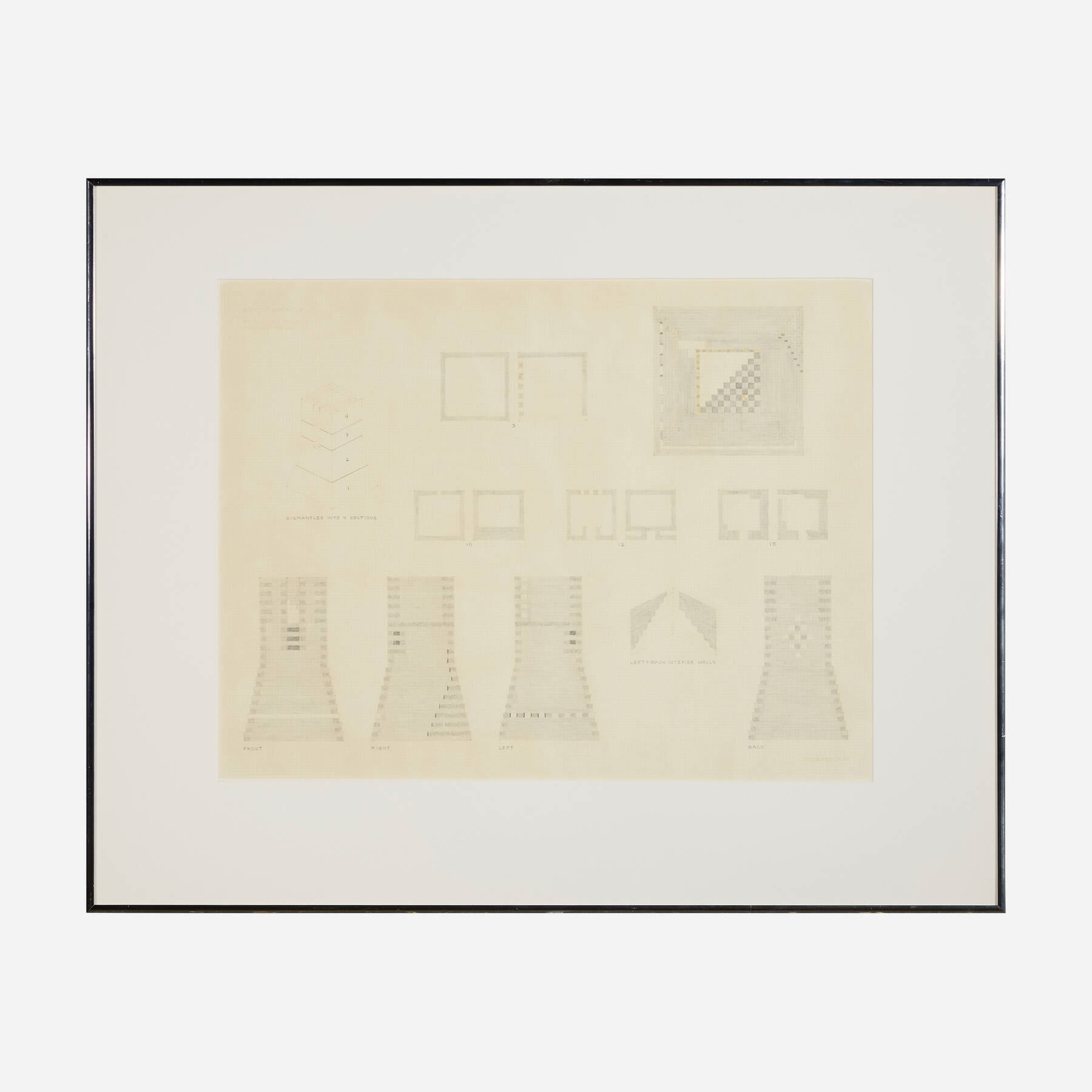 Artwork by Jackie Ferrara, Amyzip, Made of stained poplar; colored pencil and ink on graph paper