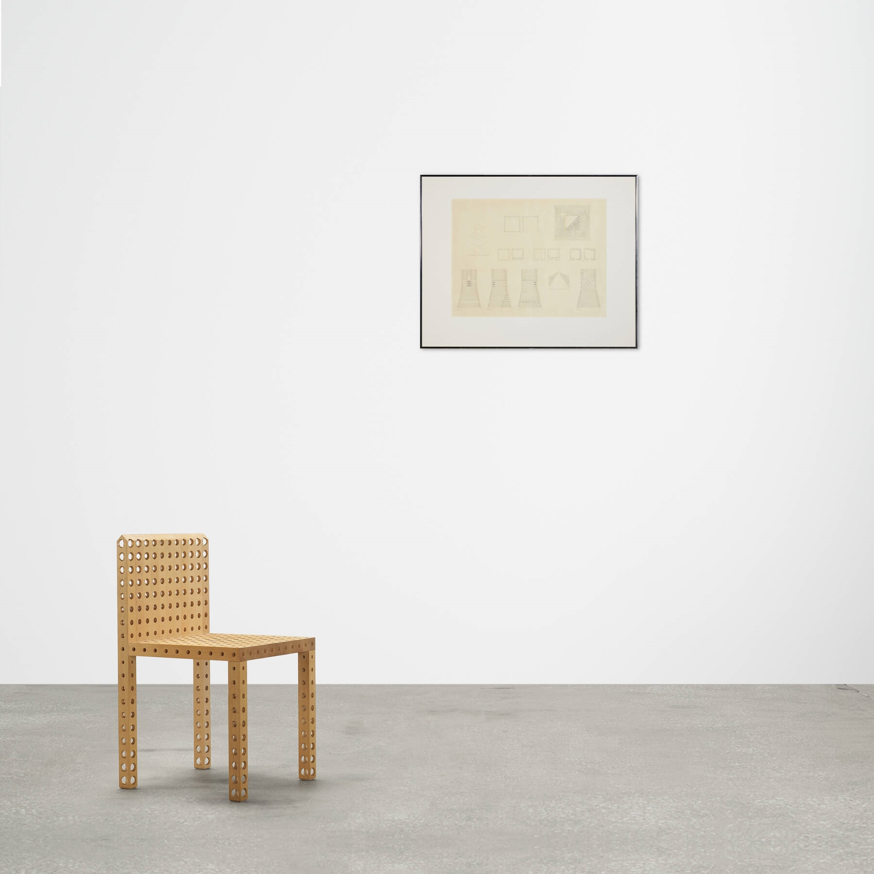 Artwork by Jackie Ferrara, Amyzip, Made of stained poplar; colored pencil and ink on graph paper