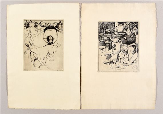 People dancing, sleeping, a seated man and a woman, two children, a man sitting in front of a jar and food on the floor, men on donkeys,   Bruges