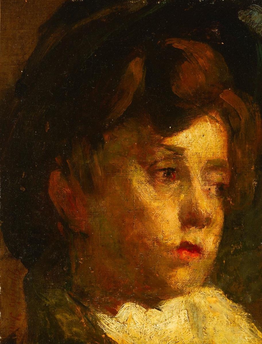 Artwork by Jeno Gyarfas, Kislányportré, Made of Olaj, vászon farostra kasírozva