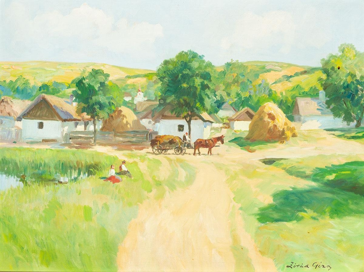 Artwork by Géza Zorad, Falusi részlet, Made of oil on canvas