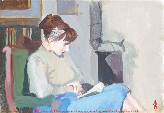 Kályhánál olvasó lány - Dénes Osz