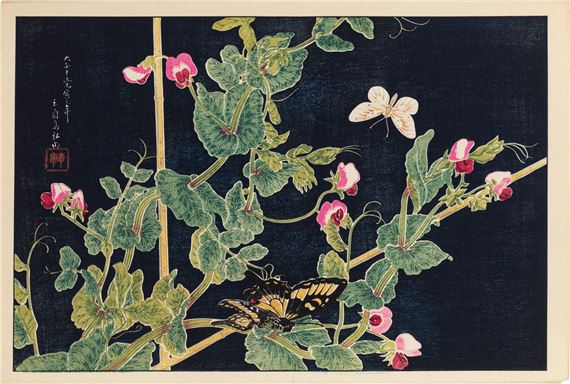Sweet pea and butterflies by Takahashi Shtei, 1926