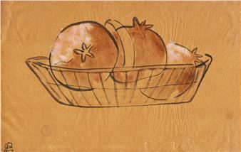 Ink and colours on paper. Singed yu in Chinese character and sanyu. Framed. - Sanyu