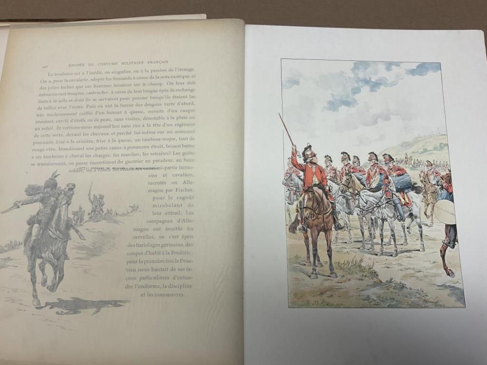 Artwork by Henri Bouchot, L'ÉPOPÉE DU COSTUME MILITAIRE FRANCAIS, Made of Book with numerous colored plates and engravings