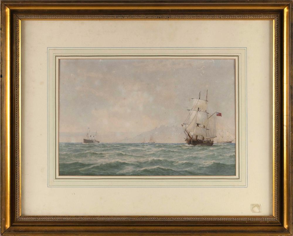 George Stanfield Walters | British ship off a coast | MutualArt
