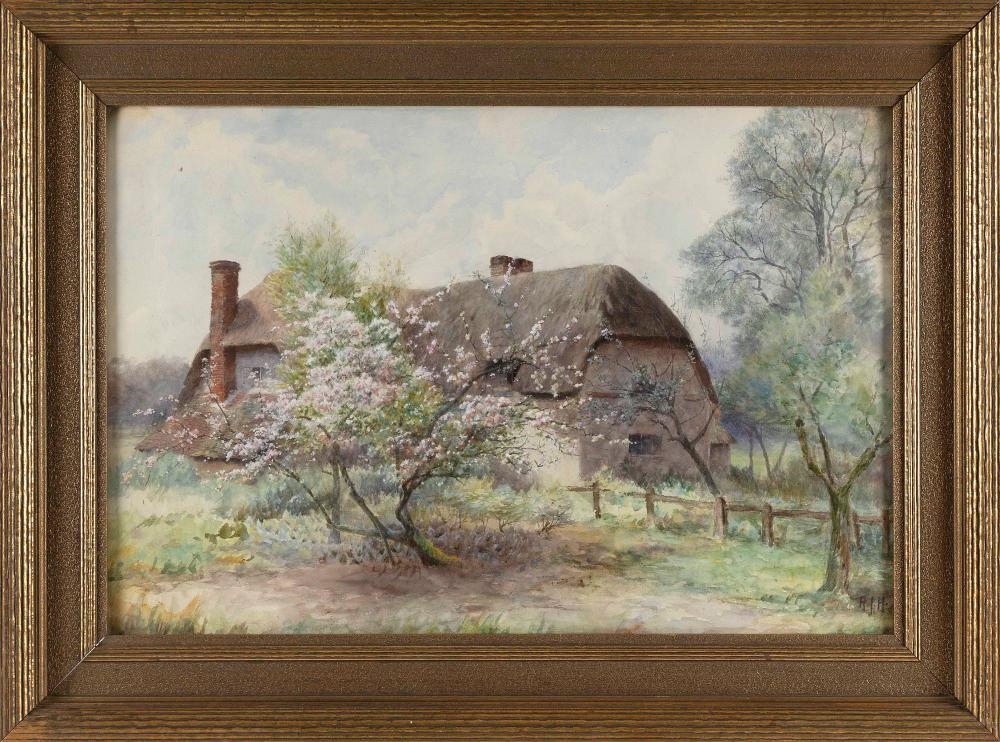 English School, 19th Century | View of a thatched roof cottage | MutualArt
