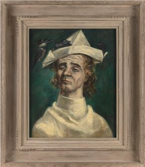 Portrait of a man with birds perched on his hat - Marcel Ronay