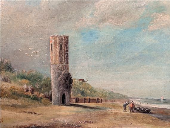 Charles Frederick Rump | Figures outside a beach tower (1894) | MutualArt