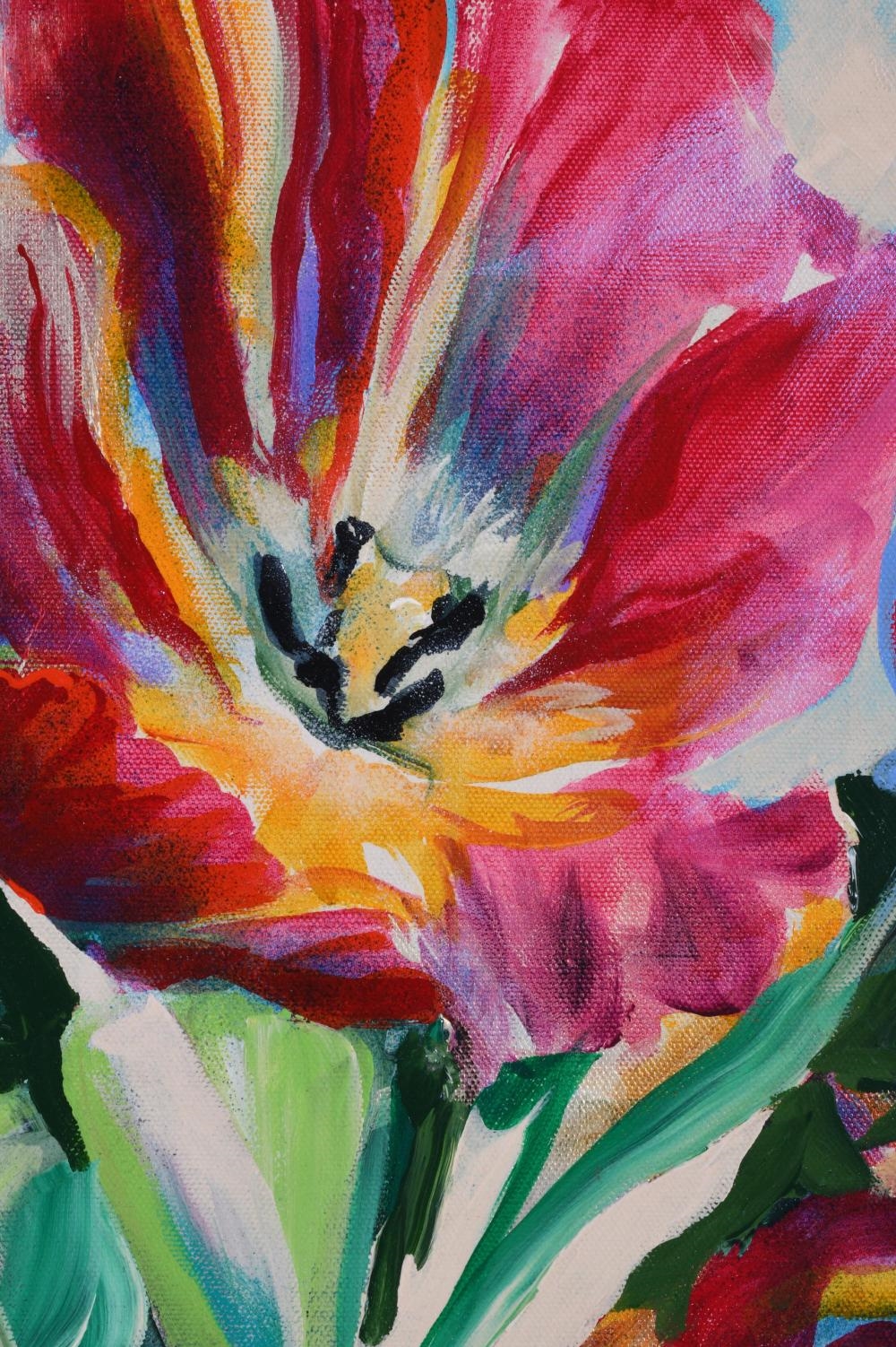 Artwork by Joseph Kinnebrew, PAINTING PARAPHERNALIA - TULIPS IN A VASE, Made of Acrylic on canvas