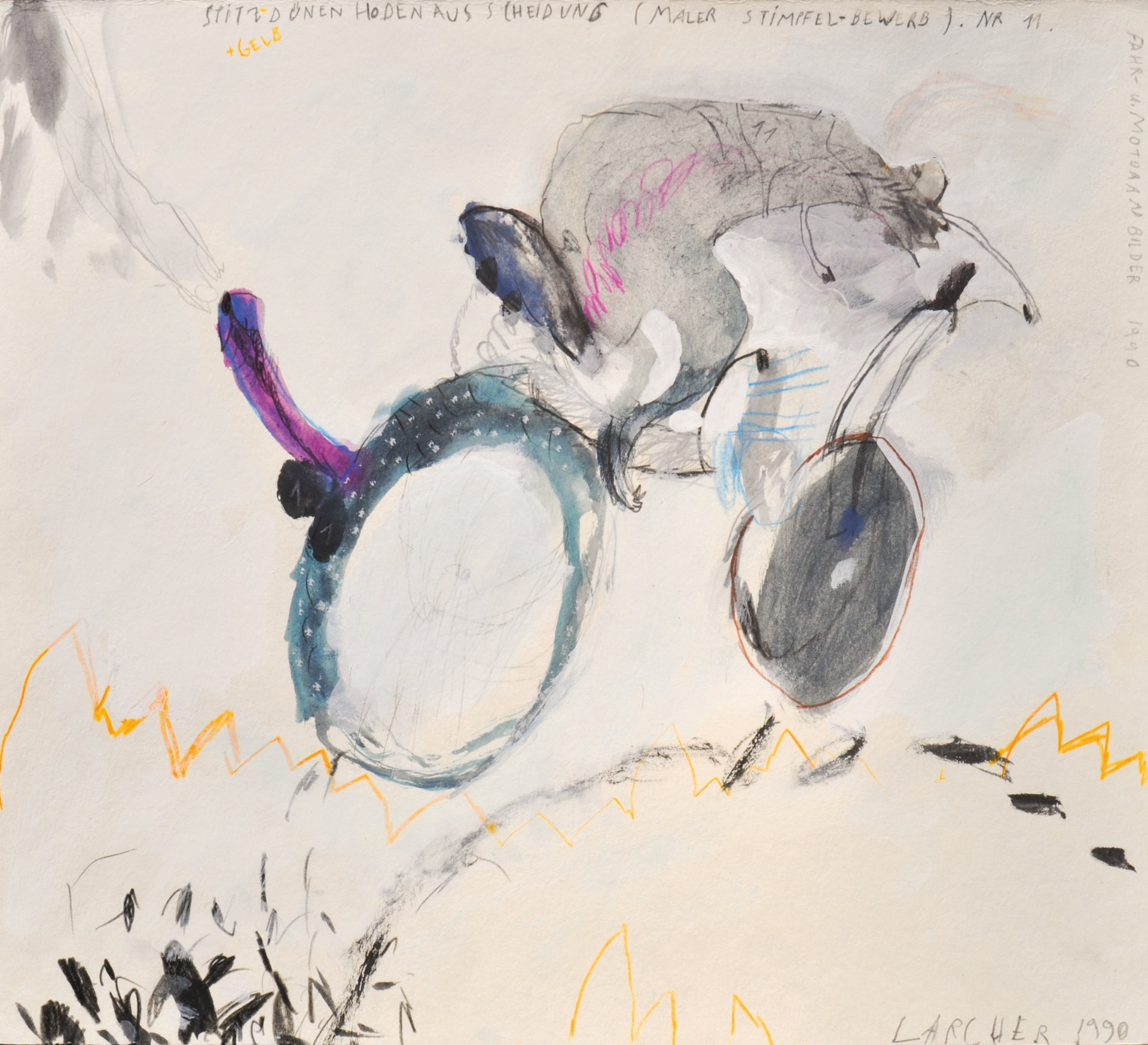 Artwork by Peter Adrian Larcher, SSPITZDÜNENHODENAUSSCHEIDUNGS, Made of mixed media on paper