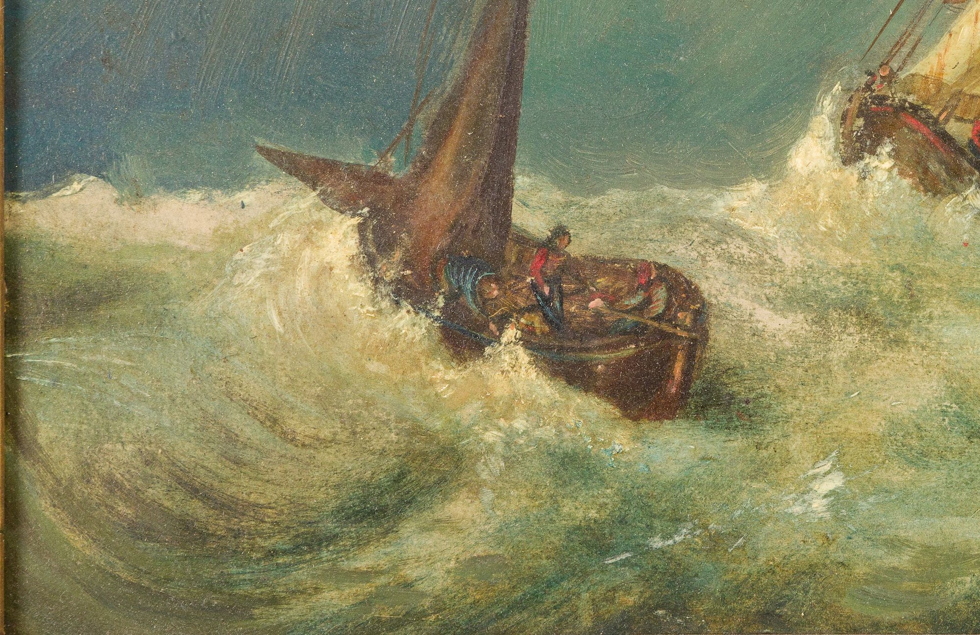 Artwork by H. Knight, Sailing Ships, Made of Oil on Canvas,   in red