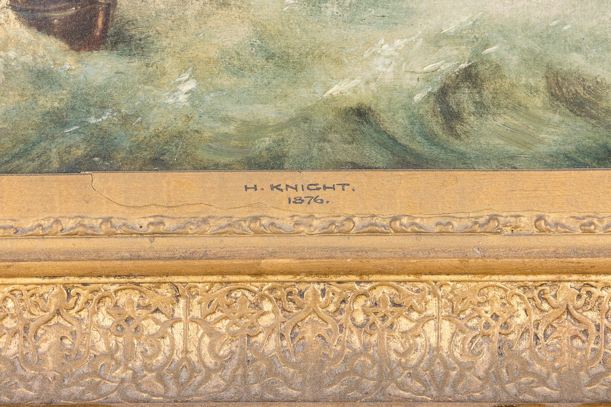 Artwork by H. Knight, Sailing Ships, Made of Oil on Canvas,   in red