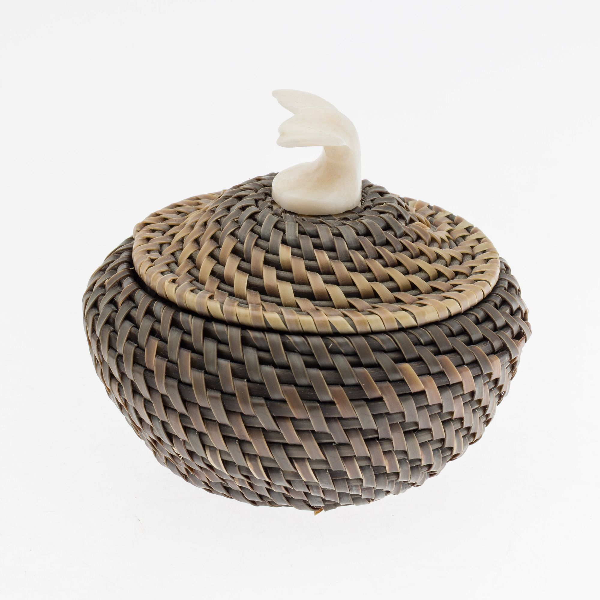 Elmer Frankson | Inuit Woven Box with Whale Tale Handle | MutualArt