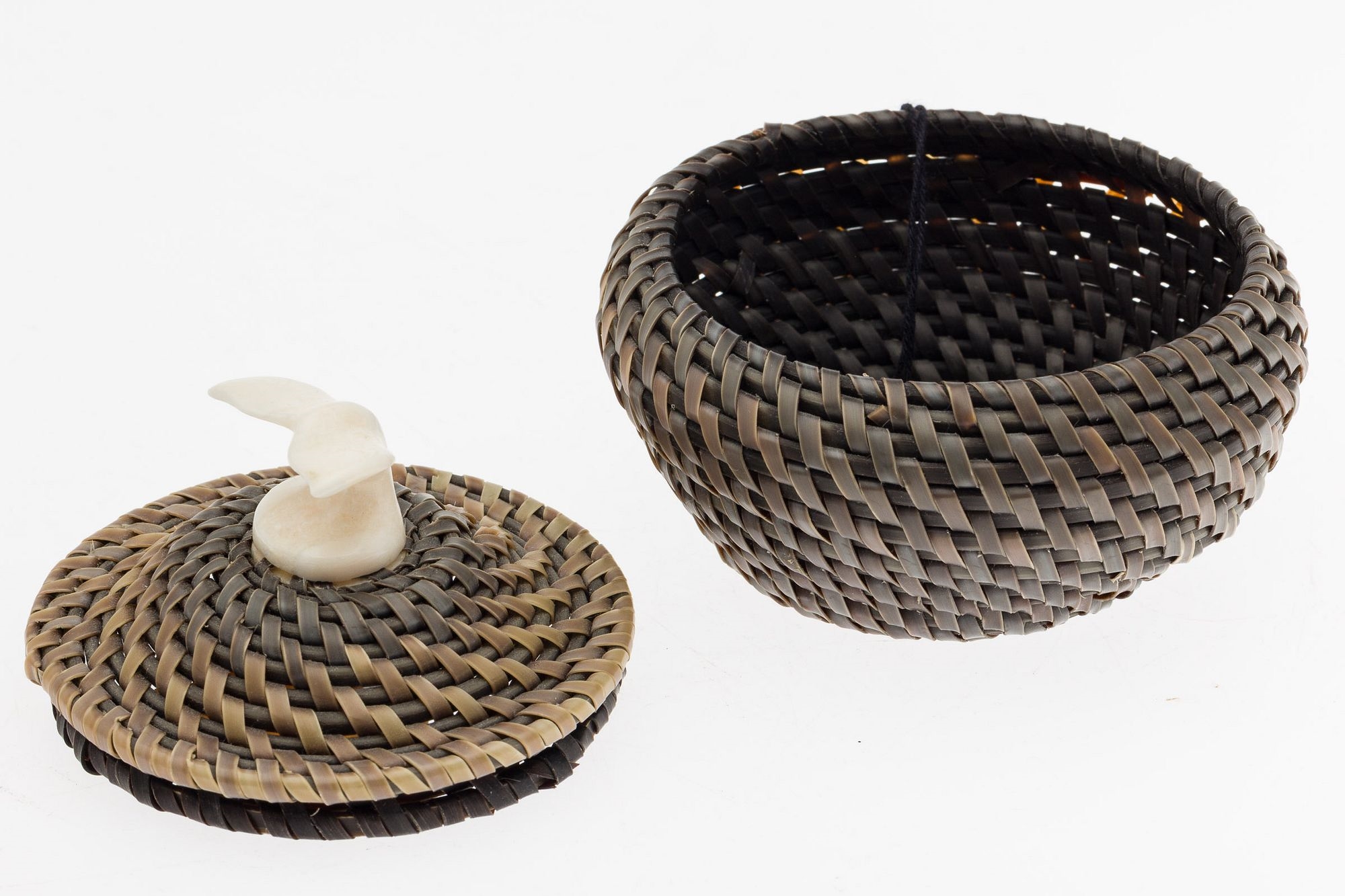 Elmer Frankson | Inuit Woven Box with Whale Tale Handle | MutualArt
