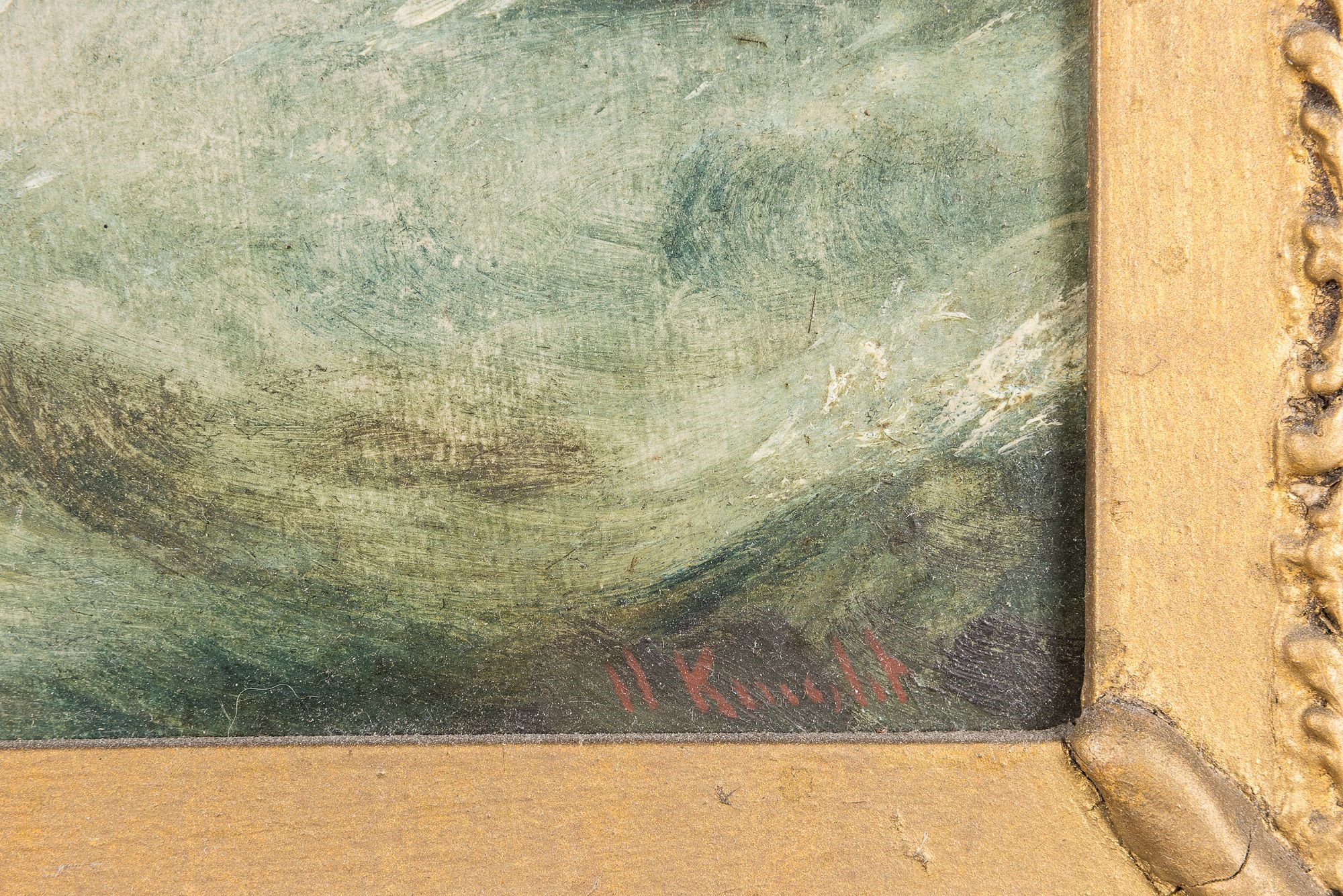 Artwork by H. Knight, Sailing Ships, Made of Oil on Canvas,   in red