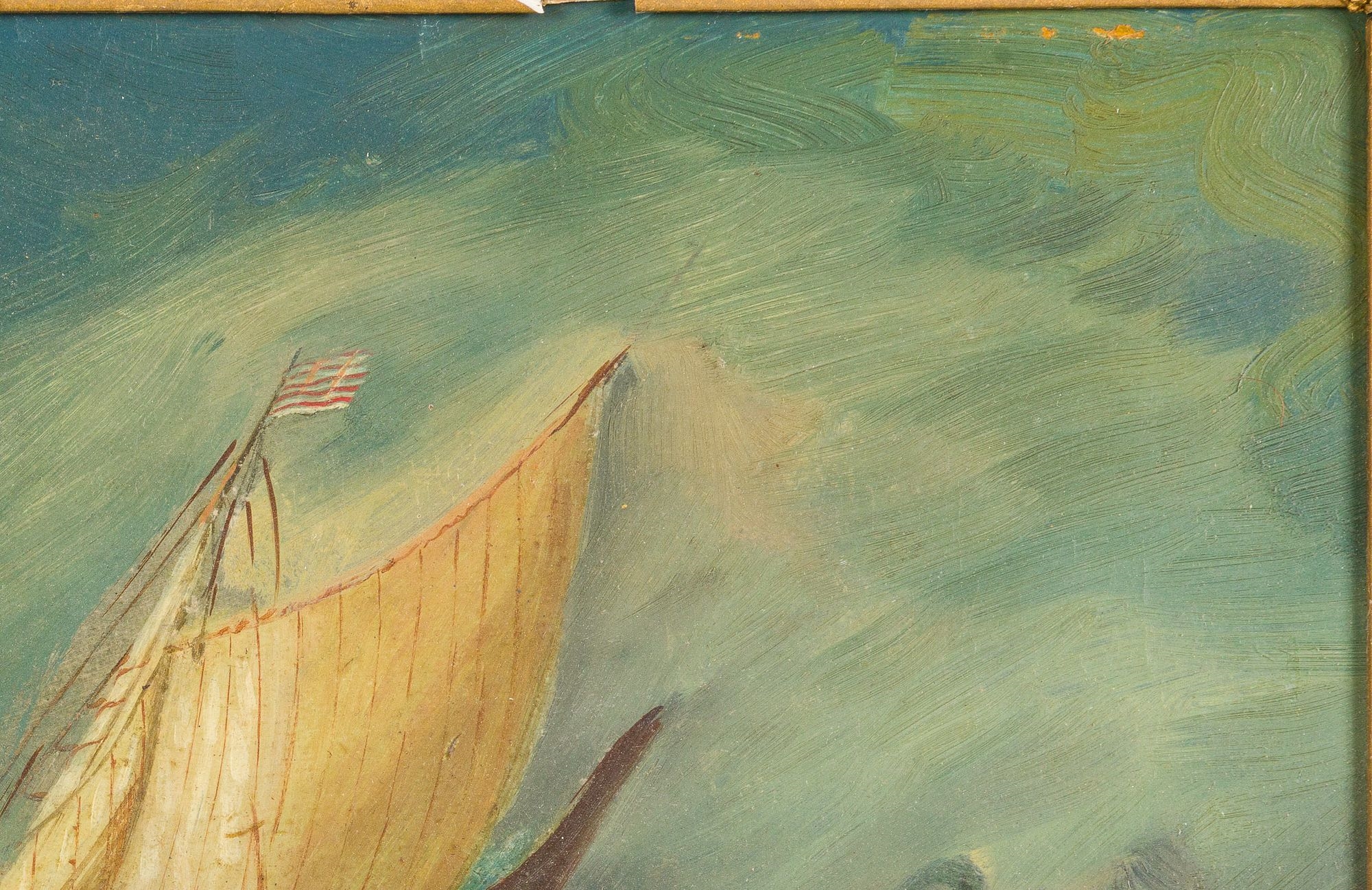 Artwork by H. Knight, Sailing Ships, Made of Oil on Canvas,   in red