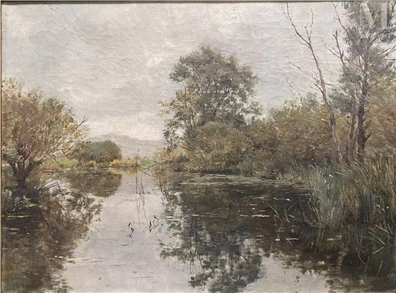 Paysage à la rivière by Charles Jouas, datée 1887
