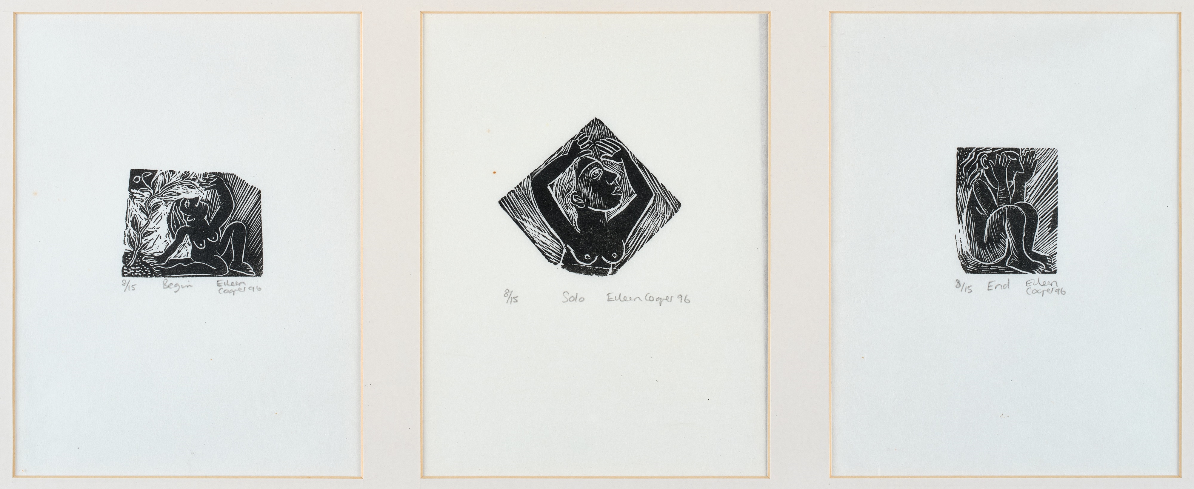 Artwork by Eileen Cooper, Solo”, “End”, Begin, Made of woodblock prints