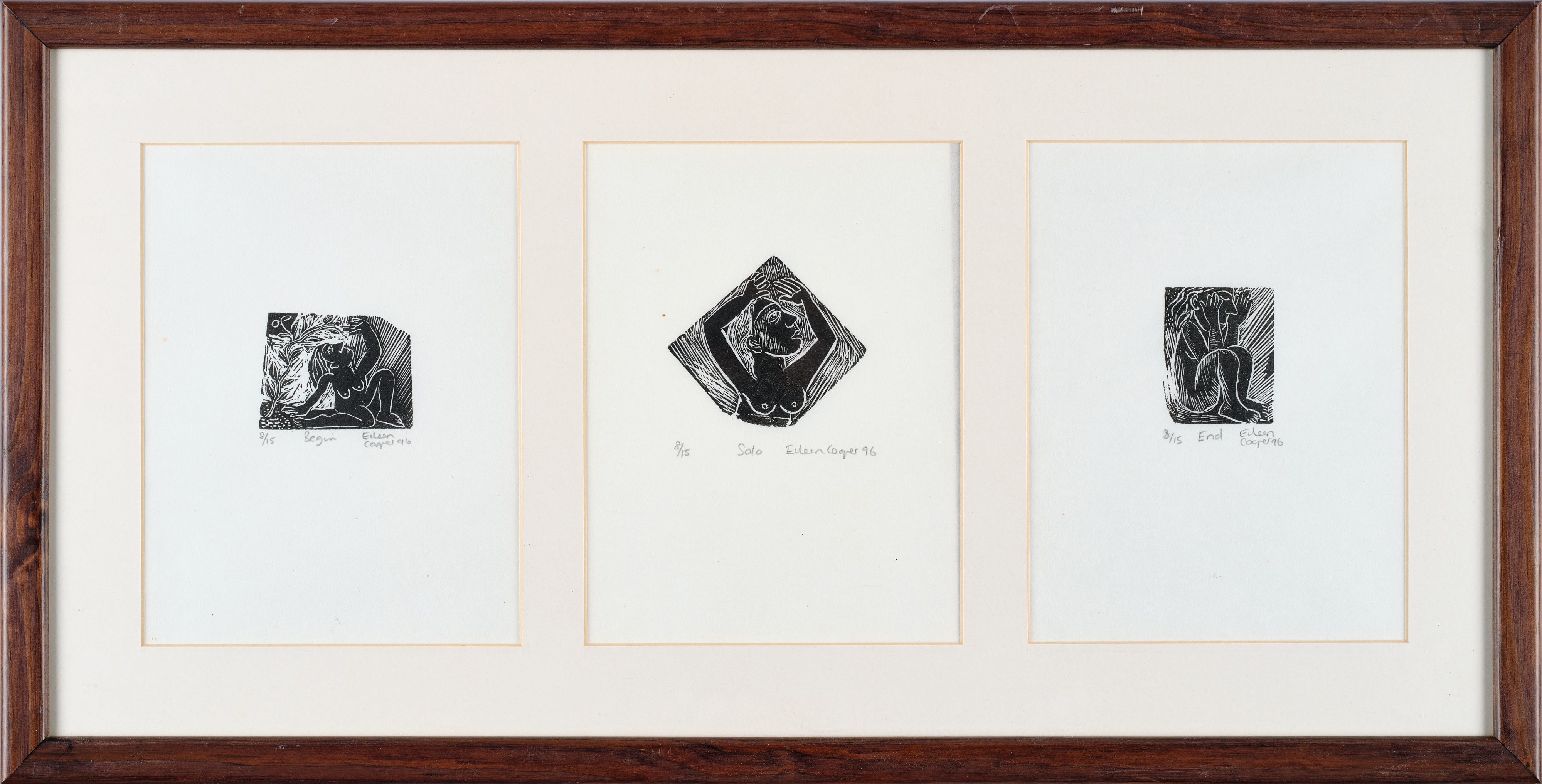 Artwork by Eileen Cooper, Solo”, “End”, Begin, Made of woodblock prints