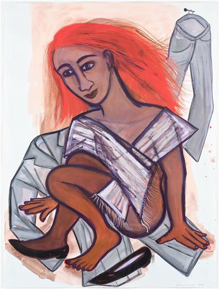 Crouching nude with red hair