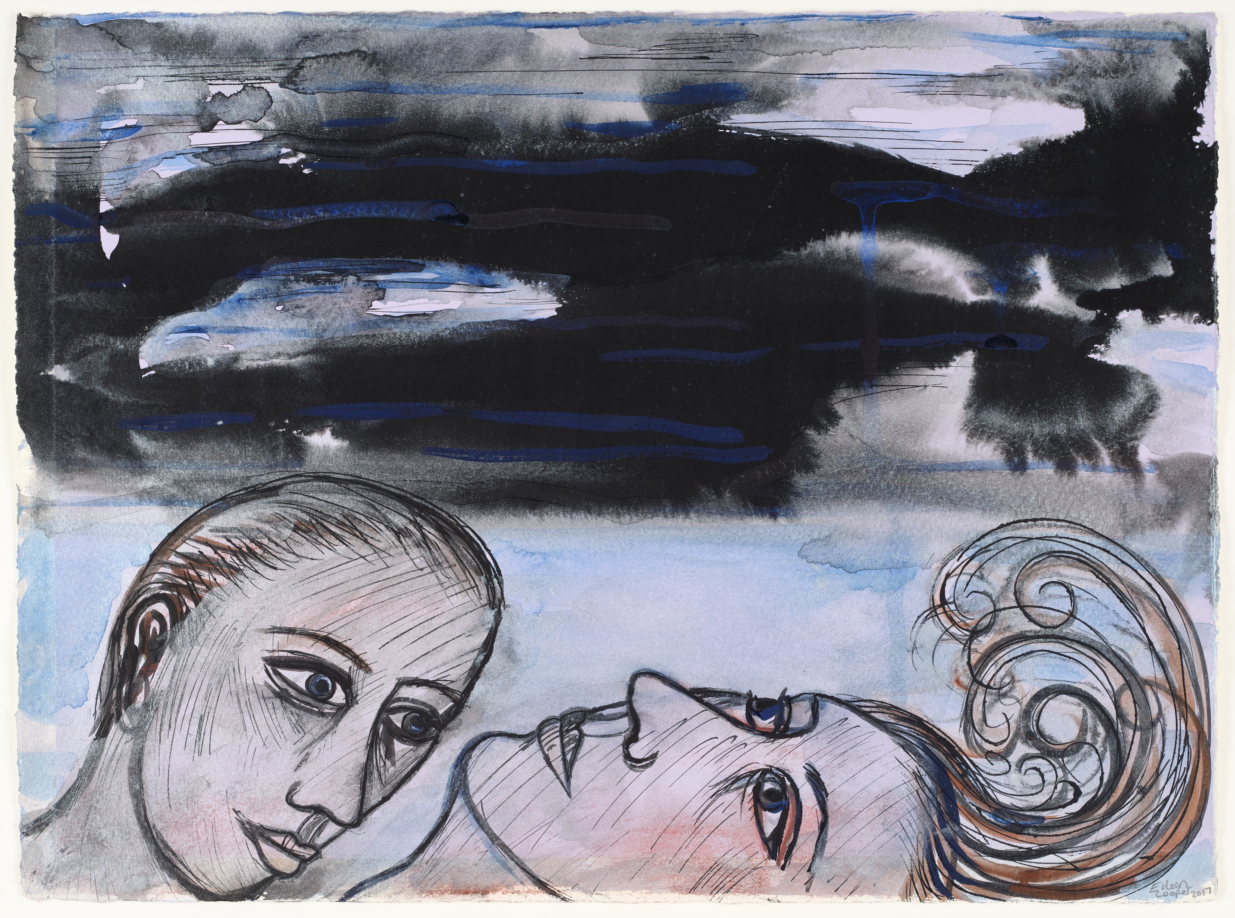 Artwork by Eileen Cooper, Two figures, nocturne, Made of mixed media