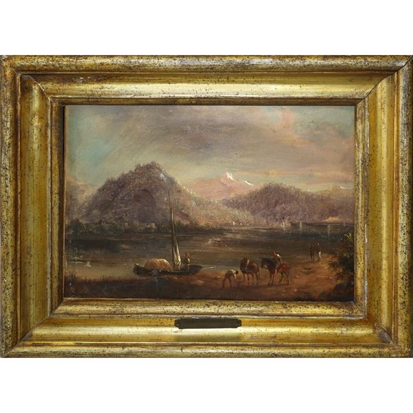 Artwork by Anton Sminck Pitloo, Landscape with boats and figures with horses, Made of oil on canvas