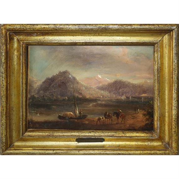 Landscape with boats and figures with horses - Anton Sminck Pitloo