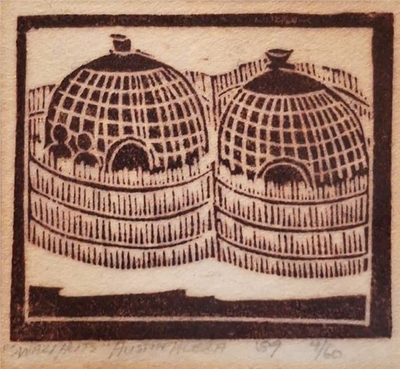 Swazi Huts by Austin Hleza, dated ’89