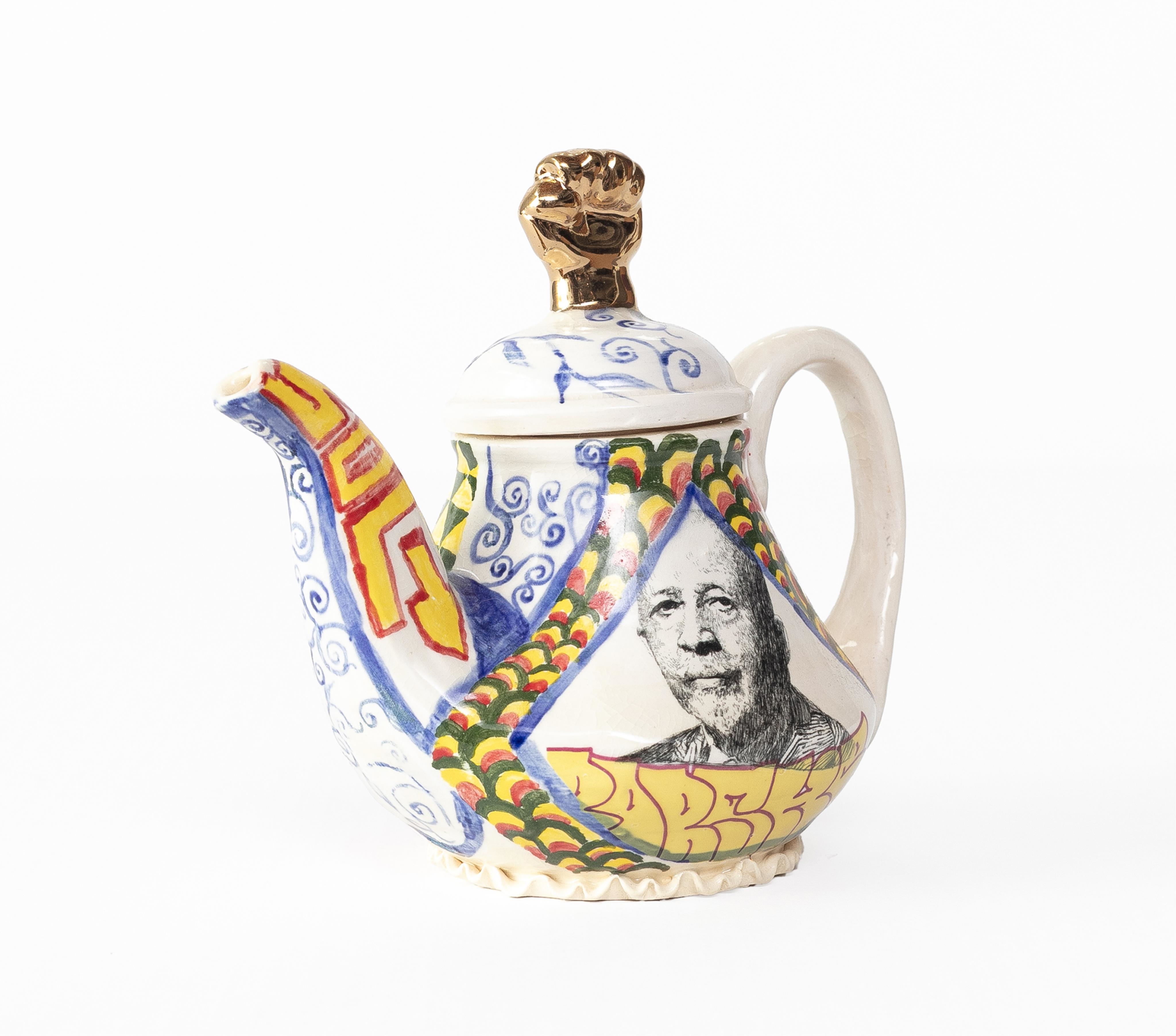 Artwork by Roberto Lugo, untitled, Made of glazed ceramic teapot with slip and overglaze paint