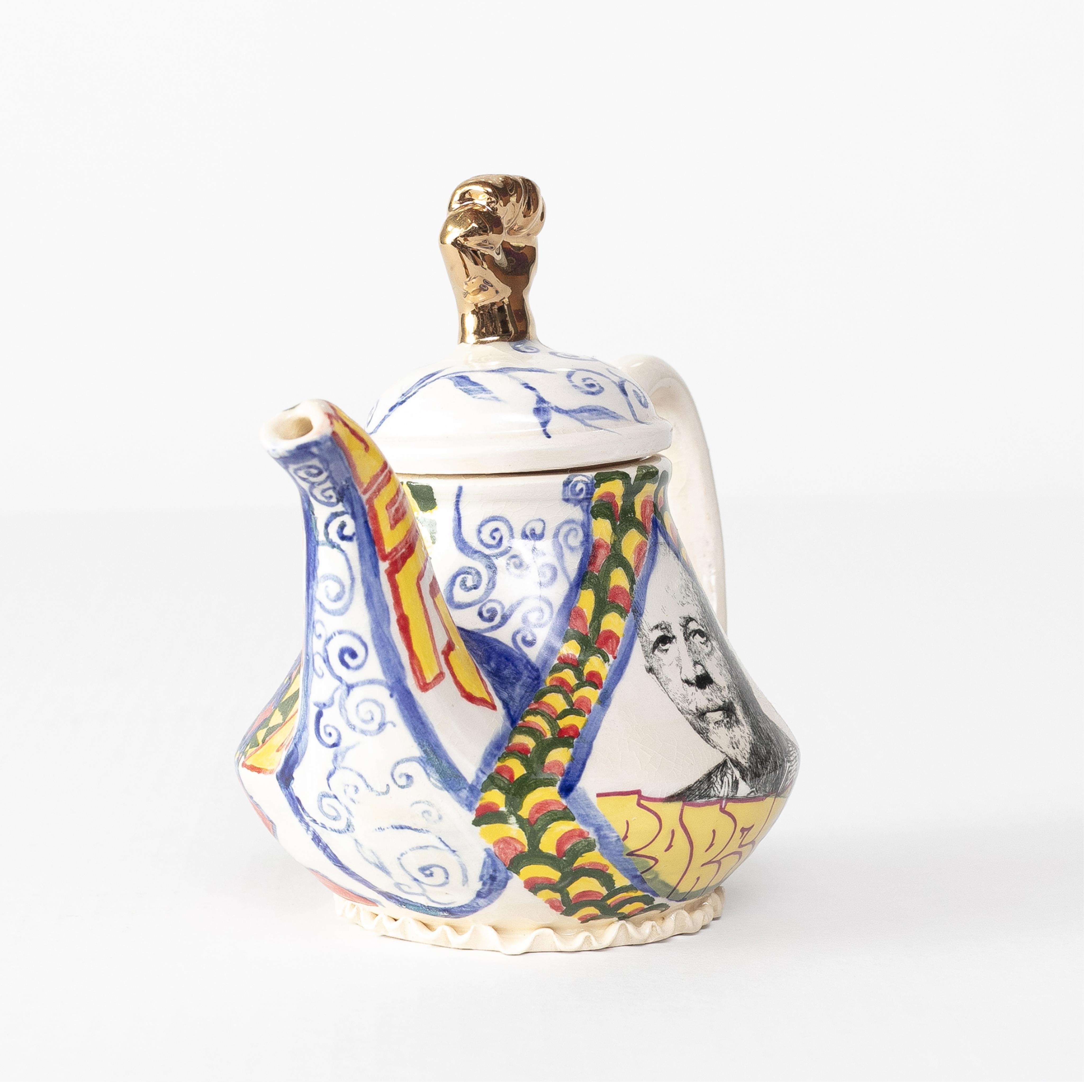 Artwork by Roberto Lugo, untitled, Made of glazed ceramic teapot with slip and overglaze paint
