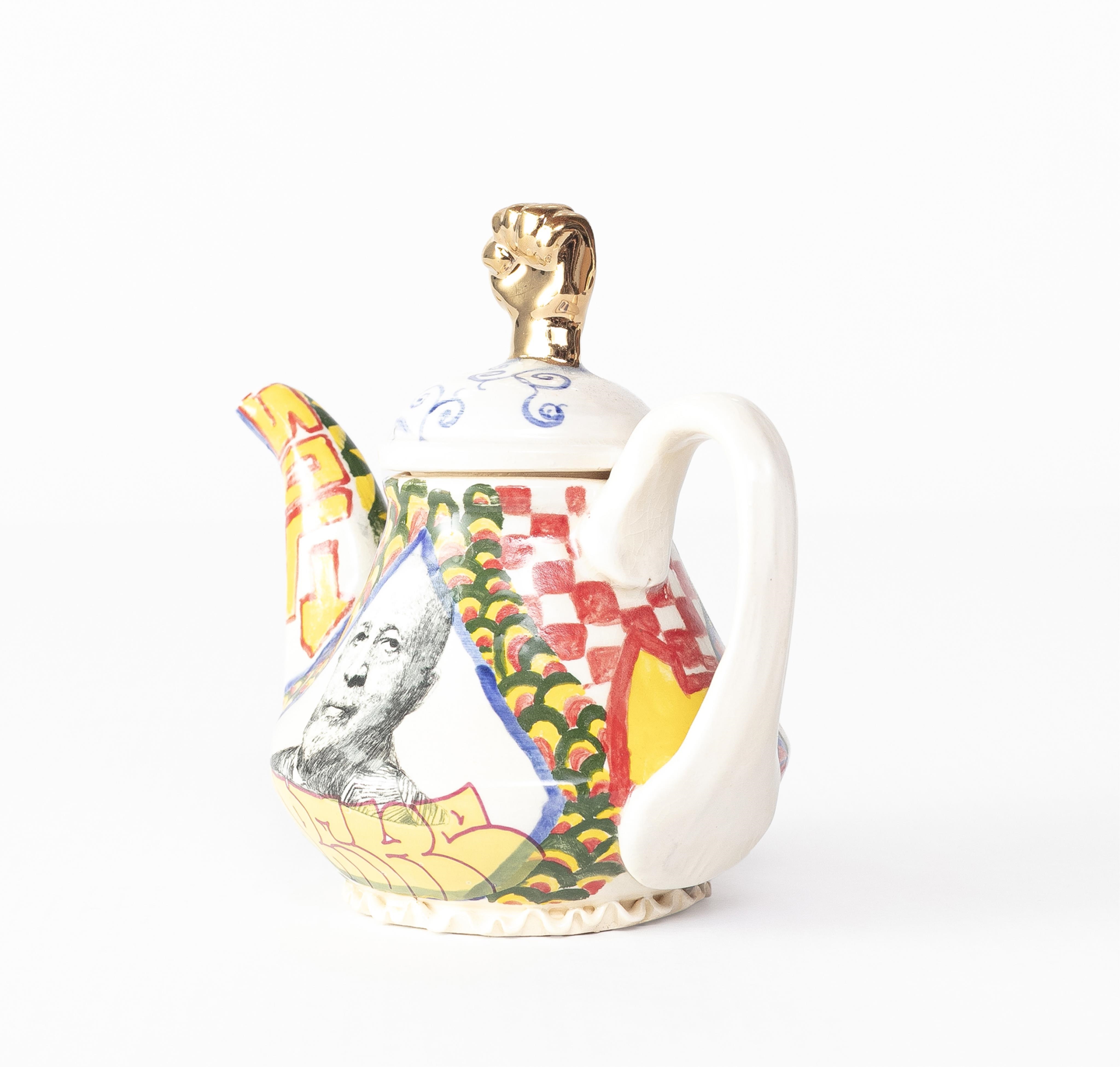 Artwork by Roberto Lugo, untitled, Made of glazed ceramic teapot with slip and overglaze paint