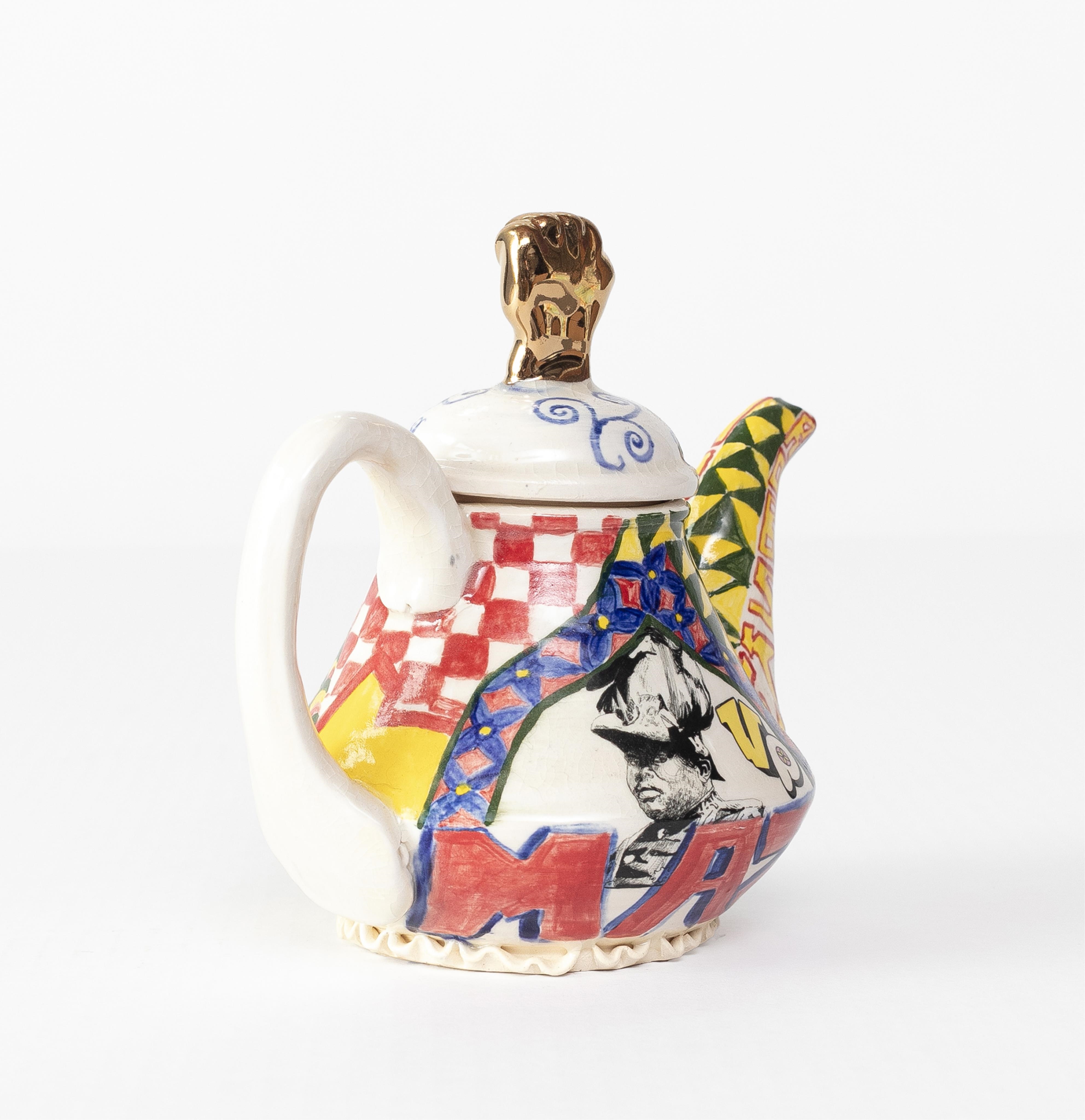 Artwork by Roberto Lugo, untitled, Made of glazed ceramic teapot with slip and overglaze paint