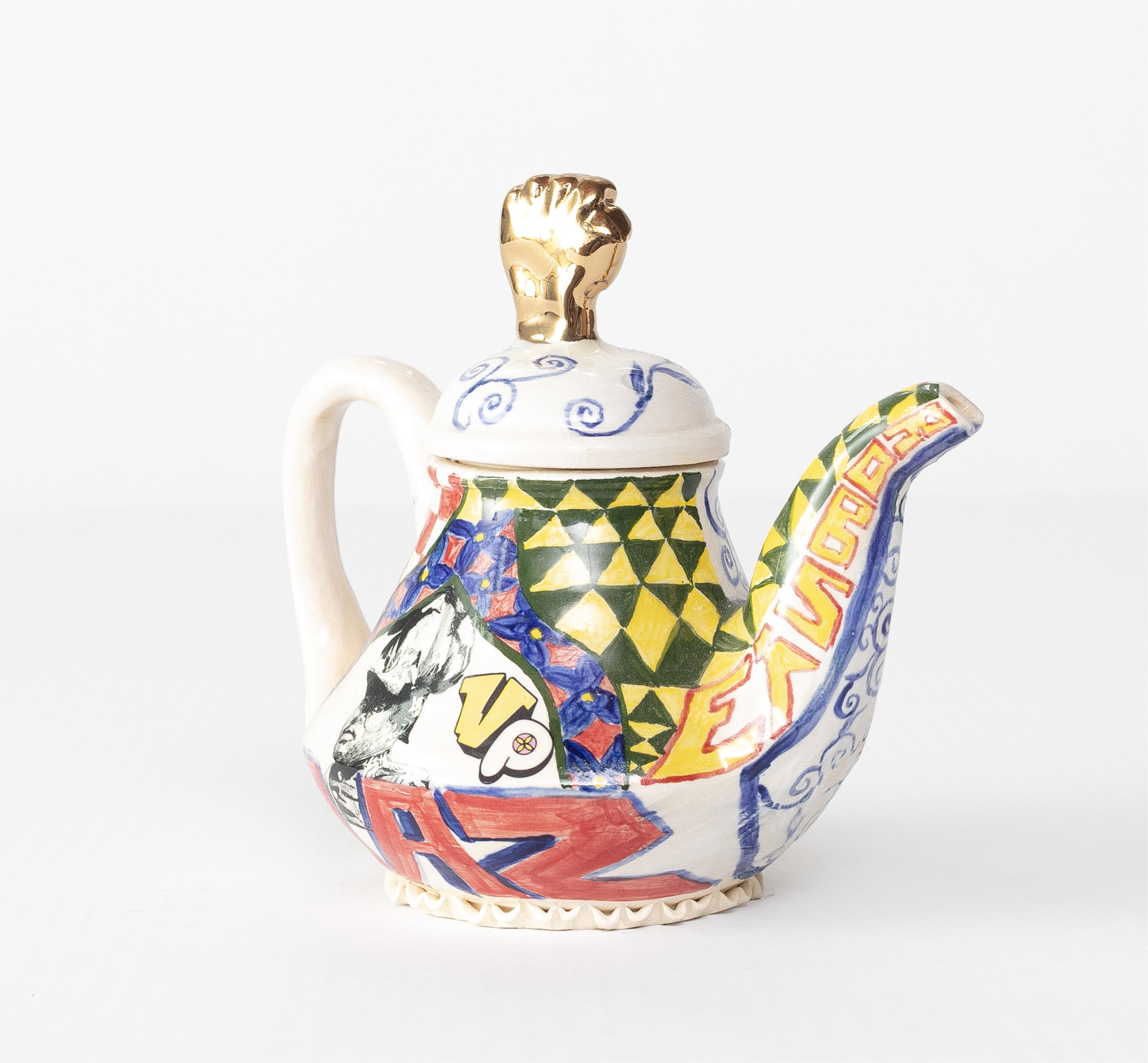Artwork by Roberto Lugo, untitled, Made of glazed ceramic teapot with slip and overglaze paint