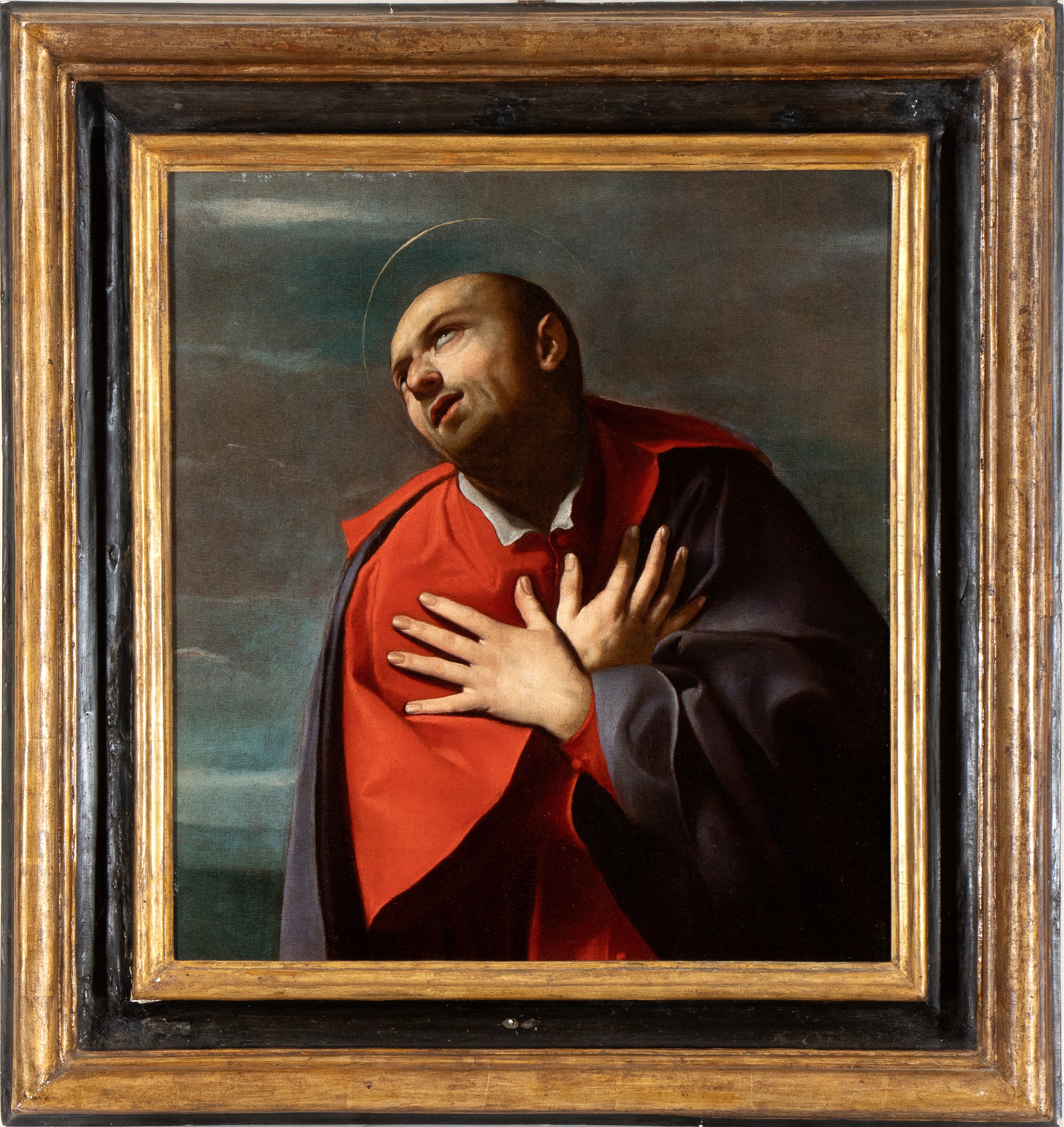 Artwork by Carlo Saraceni, St Carlo Borromeo with his arms crossed over his chest, Made of Oil on canvas